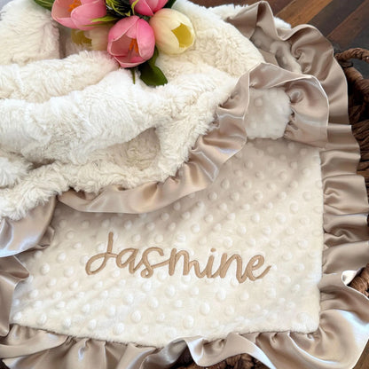 Ivory Baby Blanket with Ruffle Trim