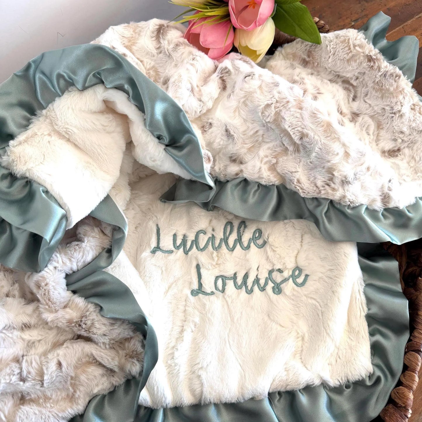 Owl Print Baby Blanket with Ruffle Trim