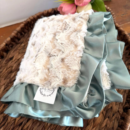 Owl Print Baby Blanket with Ruffle Trim