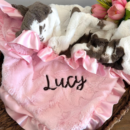 Brownie Calf Baby Blanket with Ruffle Trim