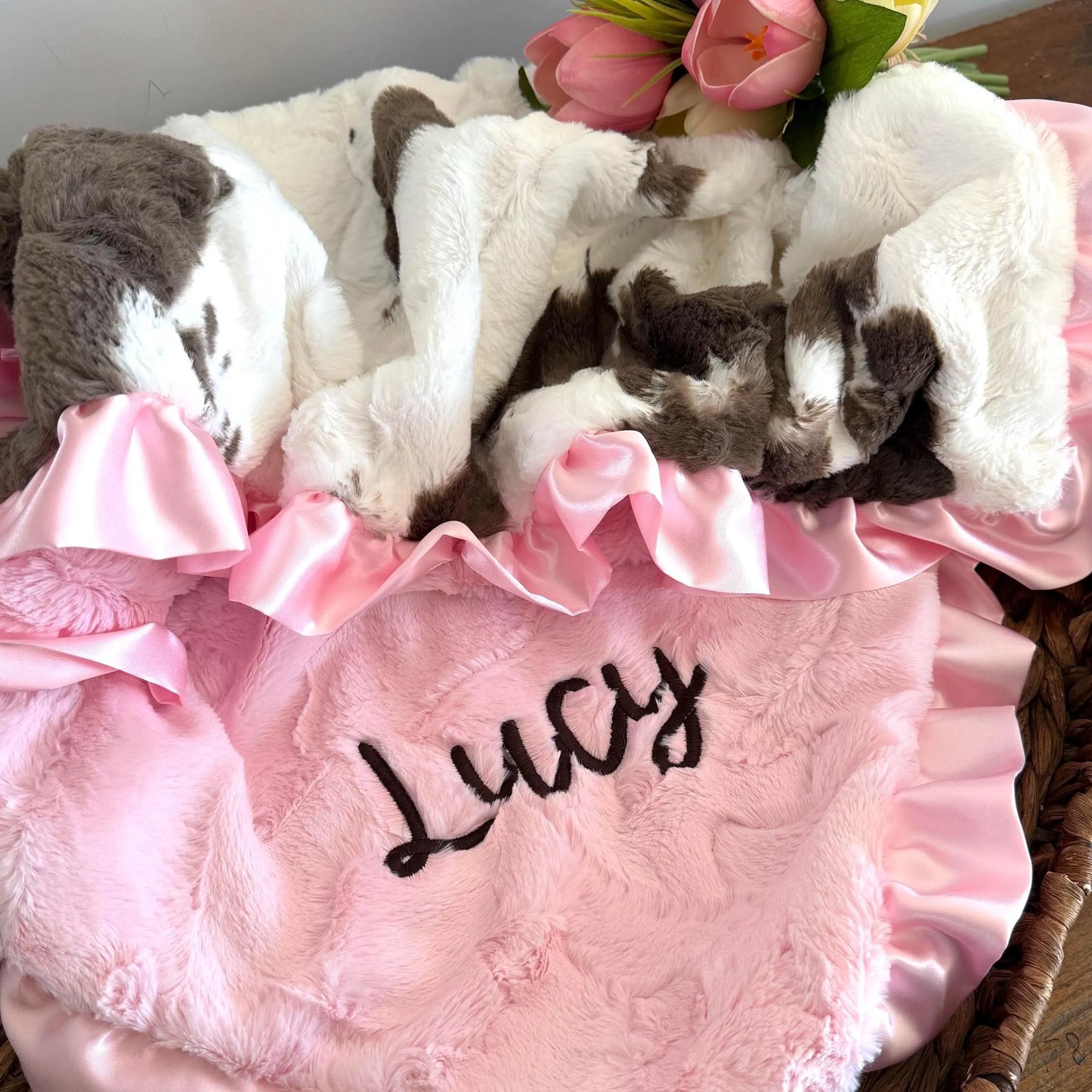 Brownie Calf Baby Blanket with Ruffle Trim