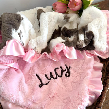 Brownie Calf Baby Blanket with Ruffle Trim