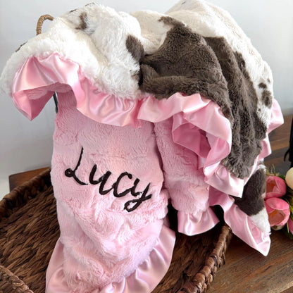Brownie Calf Baby Blanket with Ruffle Trim