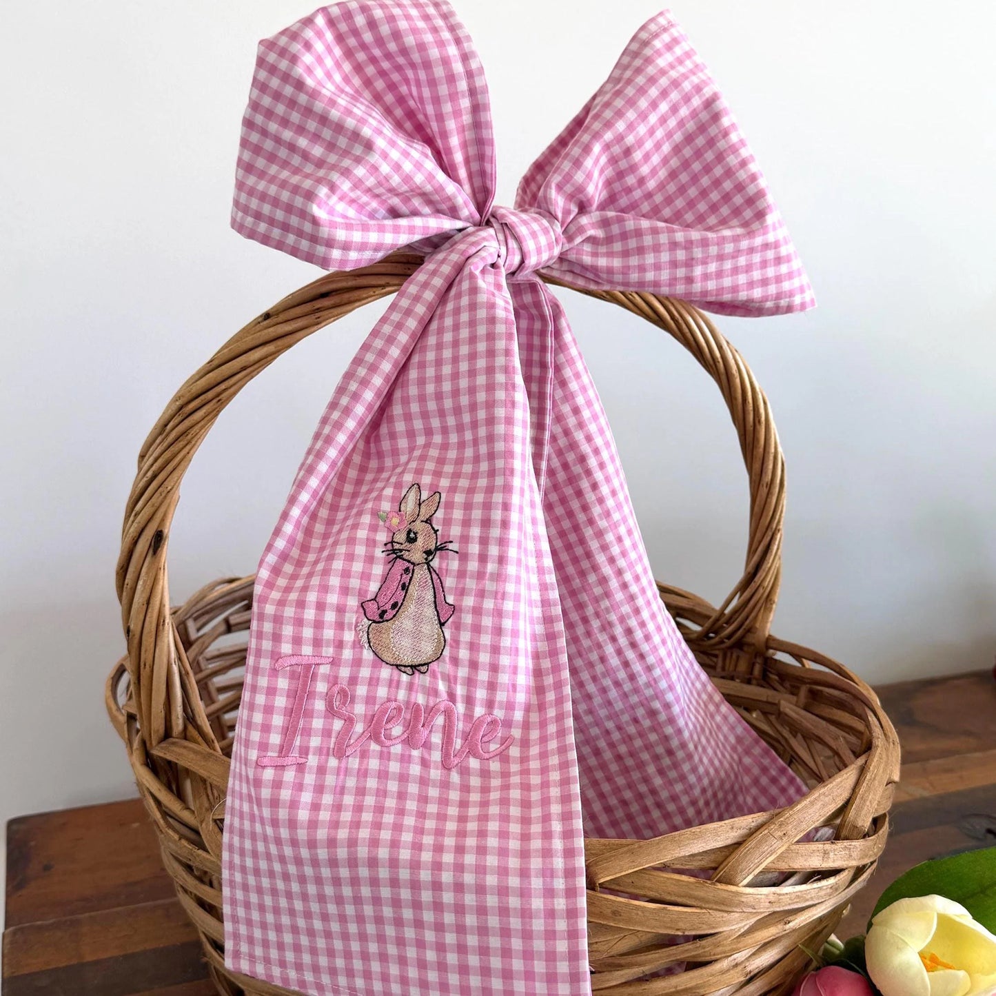 Personalized Pink Small Gingham Easter Basket Sash