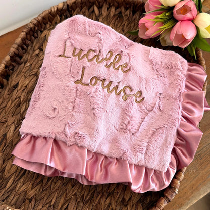 Snow Owl Print Baby Blanket with Ruffle Trim