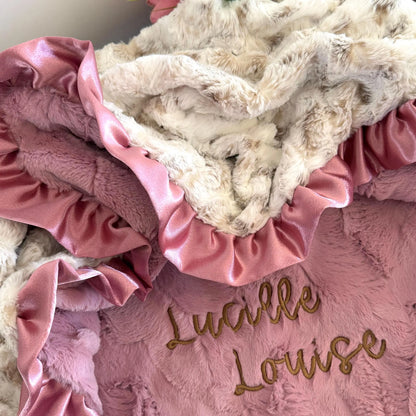 Snow Owl Print Baby Blanket with Ruffle Trim