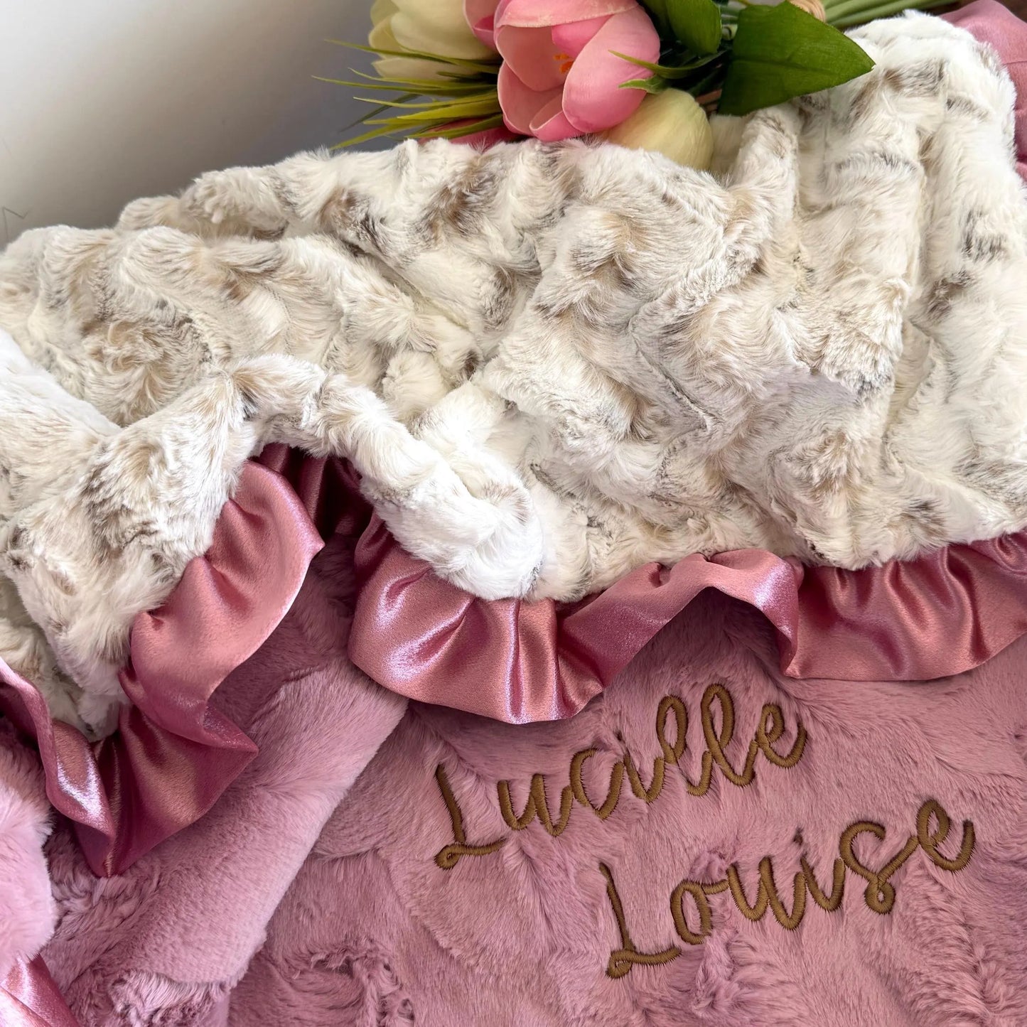 Snow Owl Print Baby Blanket with Ruffle Trim