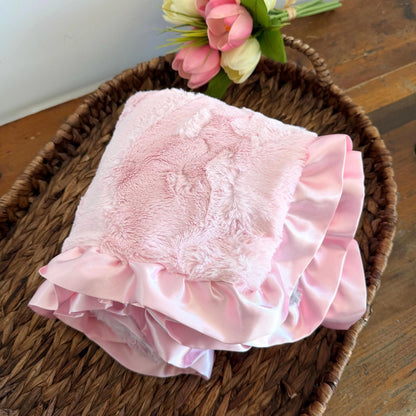 Pink Baby Blanket with Ruffle Trim