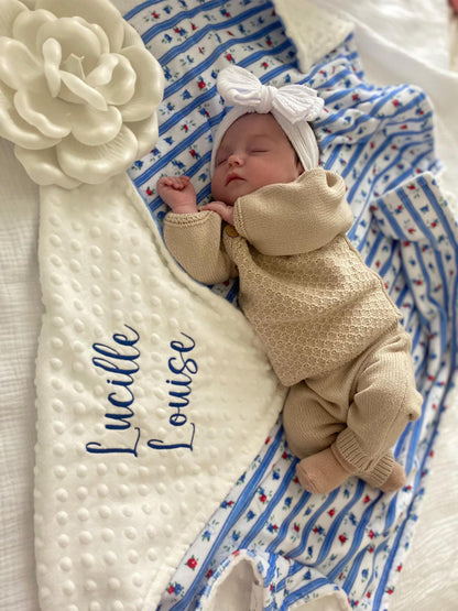 Personalized Blue Floral Vintage Blanket