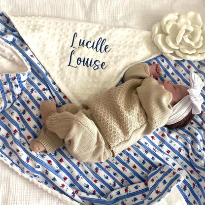 Personalized Blue Floral Vintage Blanket