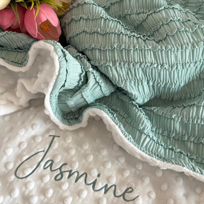 Ruffled Sage Green Baby Blanket