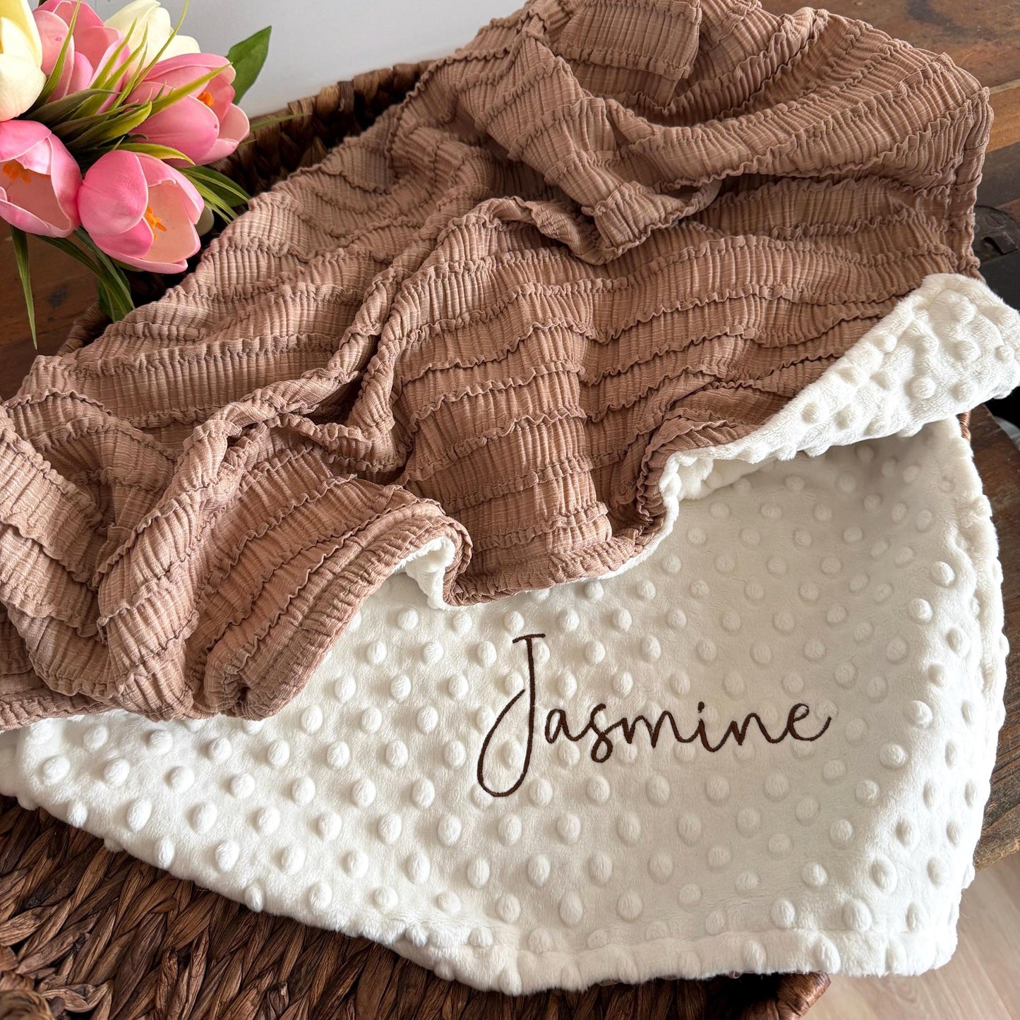 Ruffled Mocha Baby Blanket