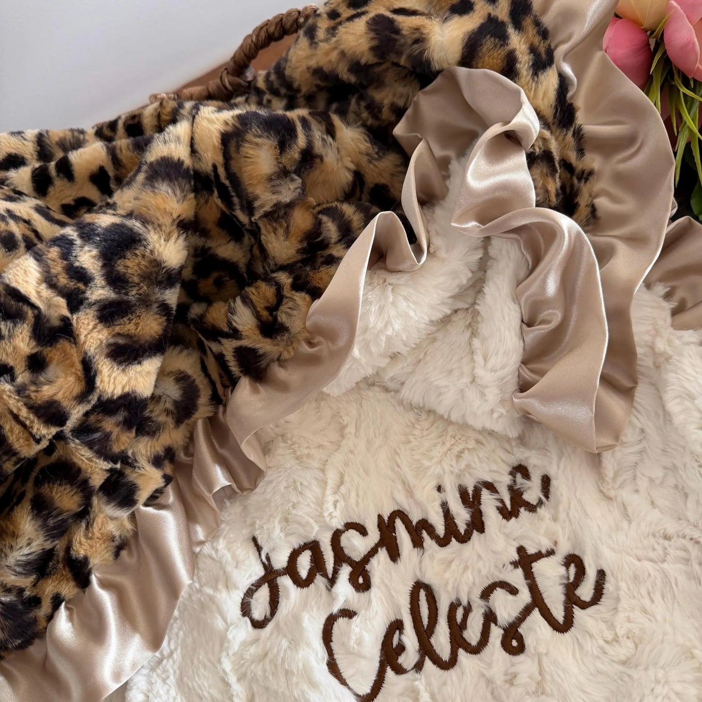 Leopard Print Baby Blanket with Ruffle Trim