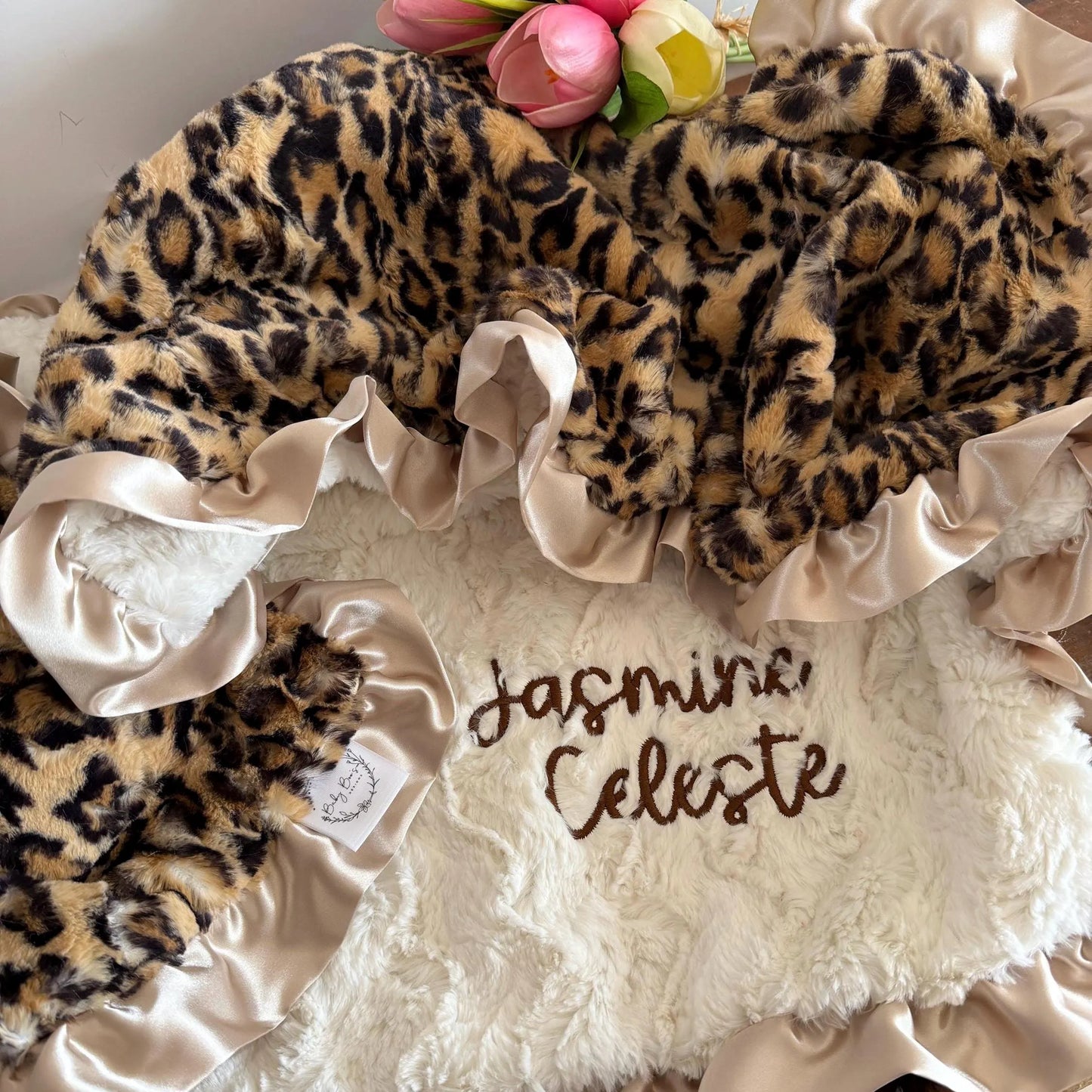 Leopard Print Baby Blanket with Ruffle Trim
