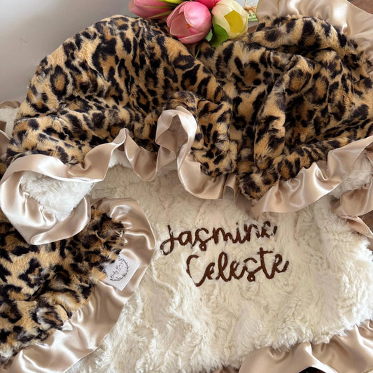 Leopard Print Baby Blanket with Ruffle Trim