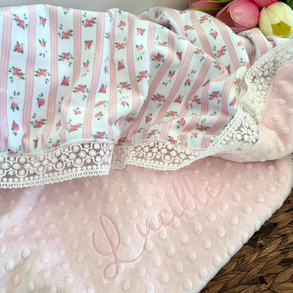 Vintage Inspired Rose Lace Ruffle Blanket