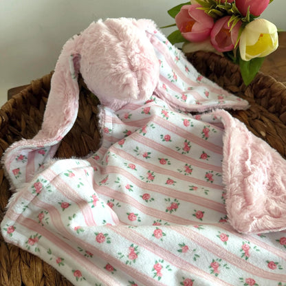 Embroidered Baby Bunny Lovey, Vintage Pink
