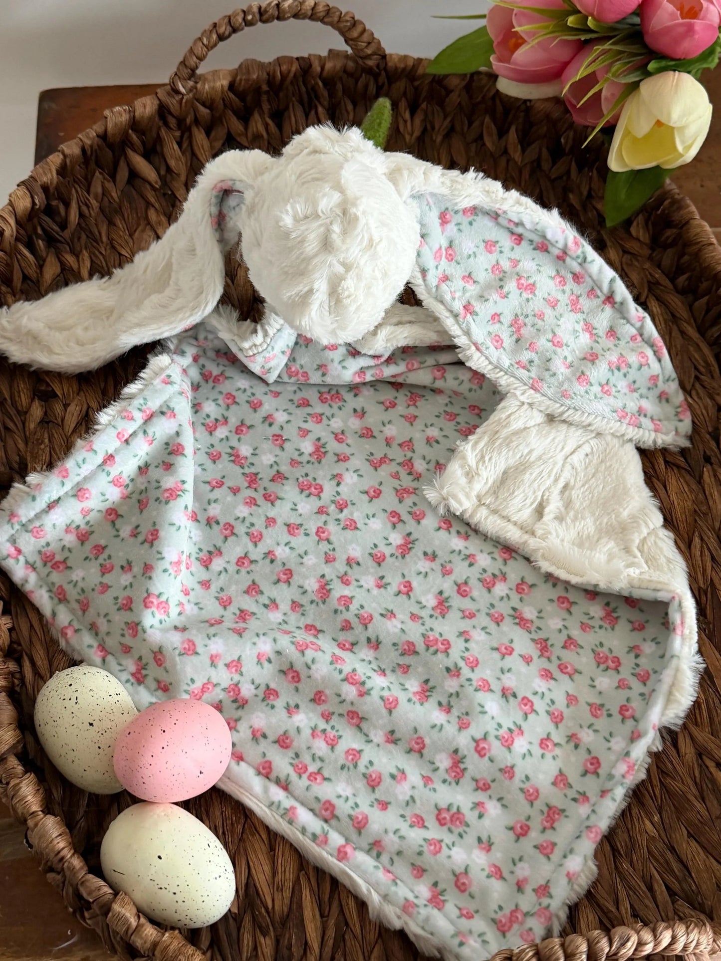 Embroidered Baby Bunny Lovey, White Rabbit