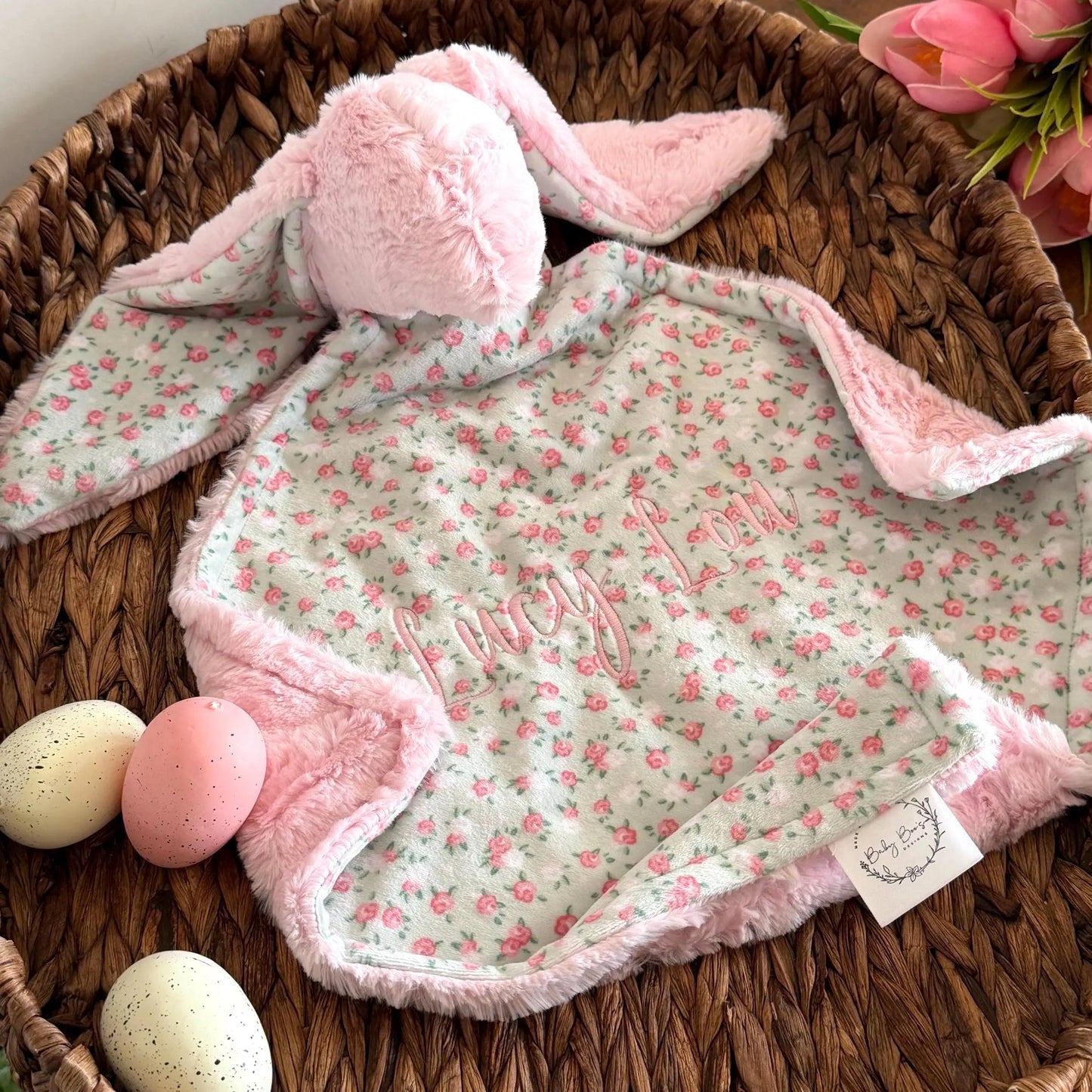 Embroidered Baby Bunny Lovey, Baby Pink