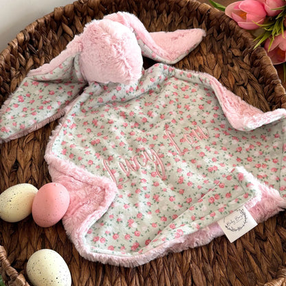 Embroidered Baby Bunny Lovey, Baby Pink