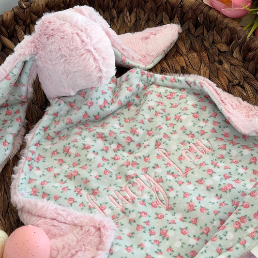 Embroidered Baby Bunny Lovey, Baby Pink