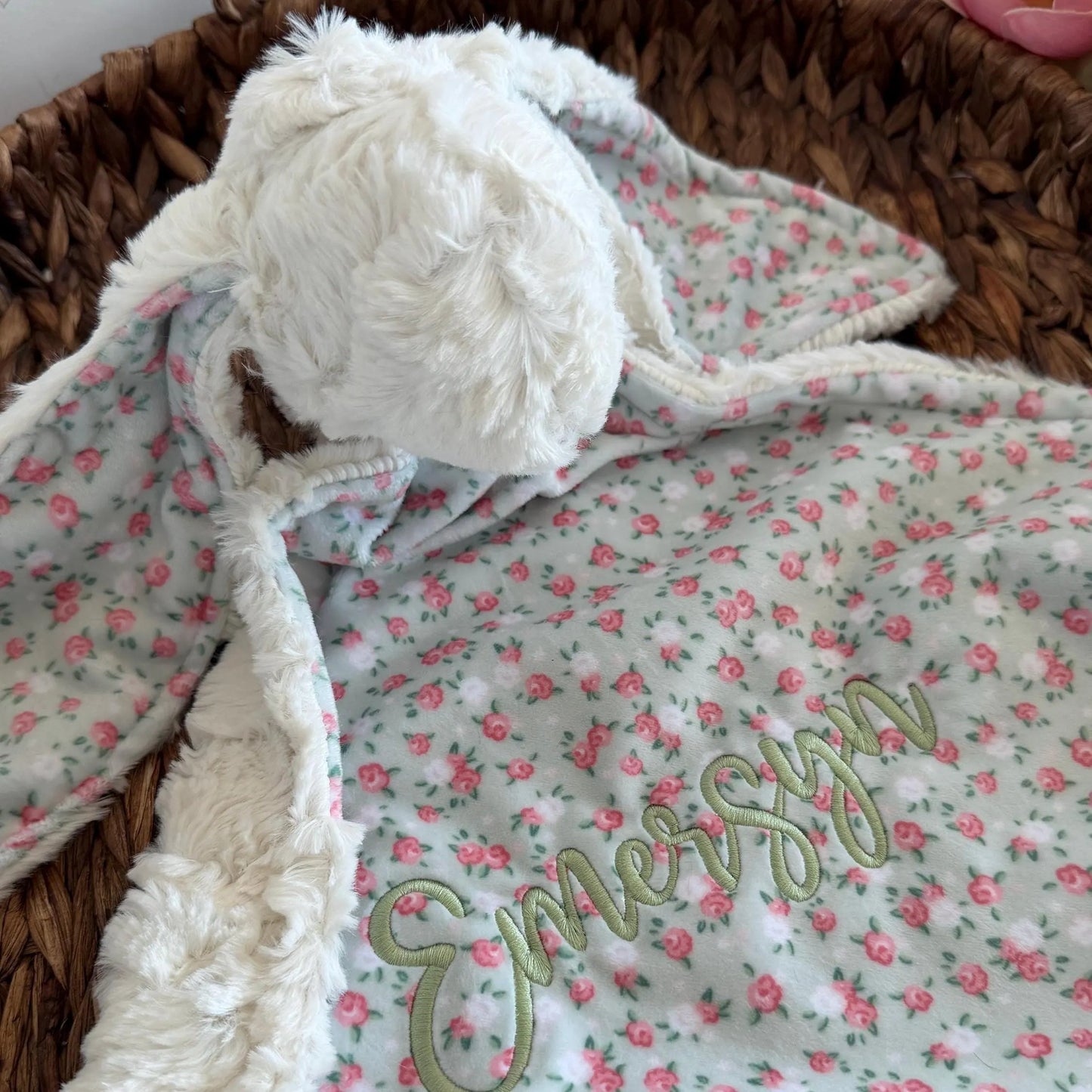 Embroidered Baby Bunny Lovey, White Rabbit