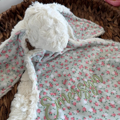 Embroidered Baby Bunny Lovey, White Rabbit