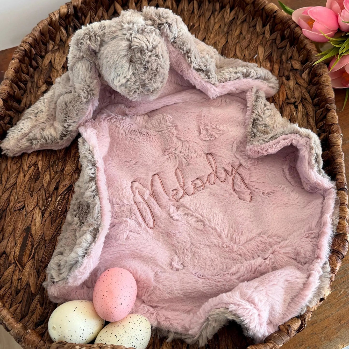 Embroidered Baby Bunny Lovey, Sandshell