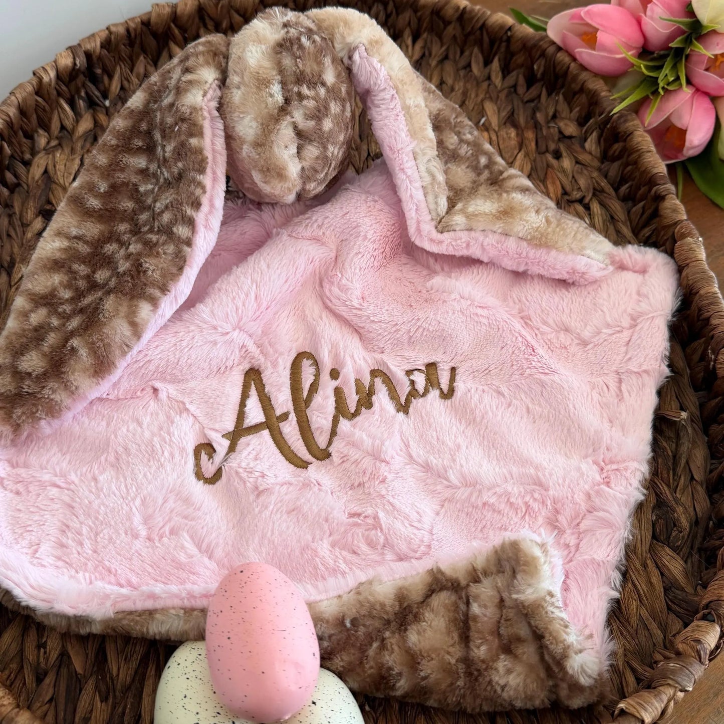 Embroidered Baby Bunny Lovey, Brown Fawn