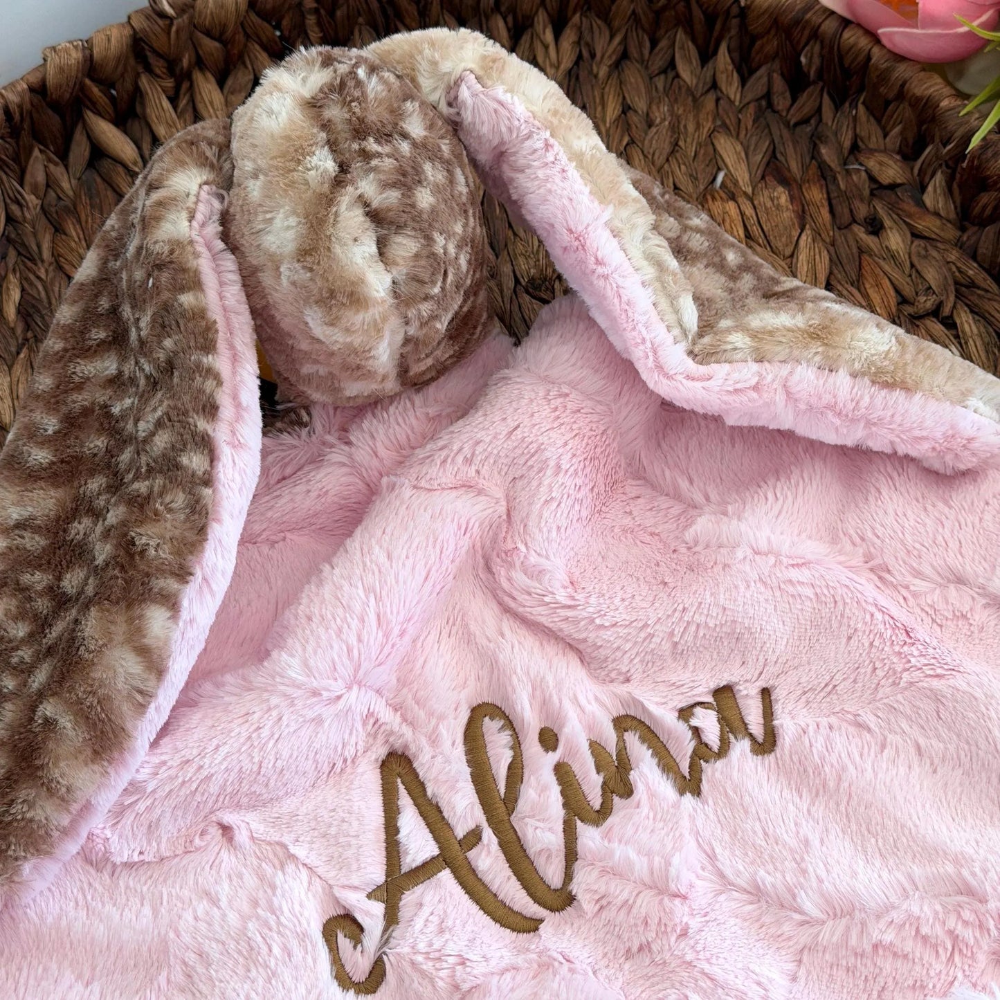 Embroidered Baby Bunny Lovey, Brown Fawn