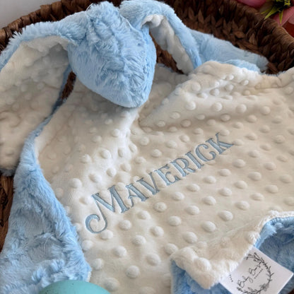 Embroidered Baby Bunny Lovey, Baby Blue