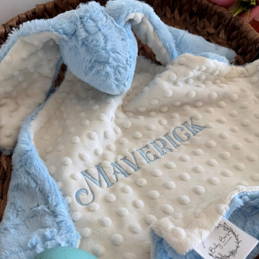 Embroidered Baby Bunny Lovey, Baby Blue
