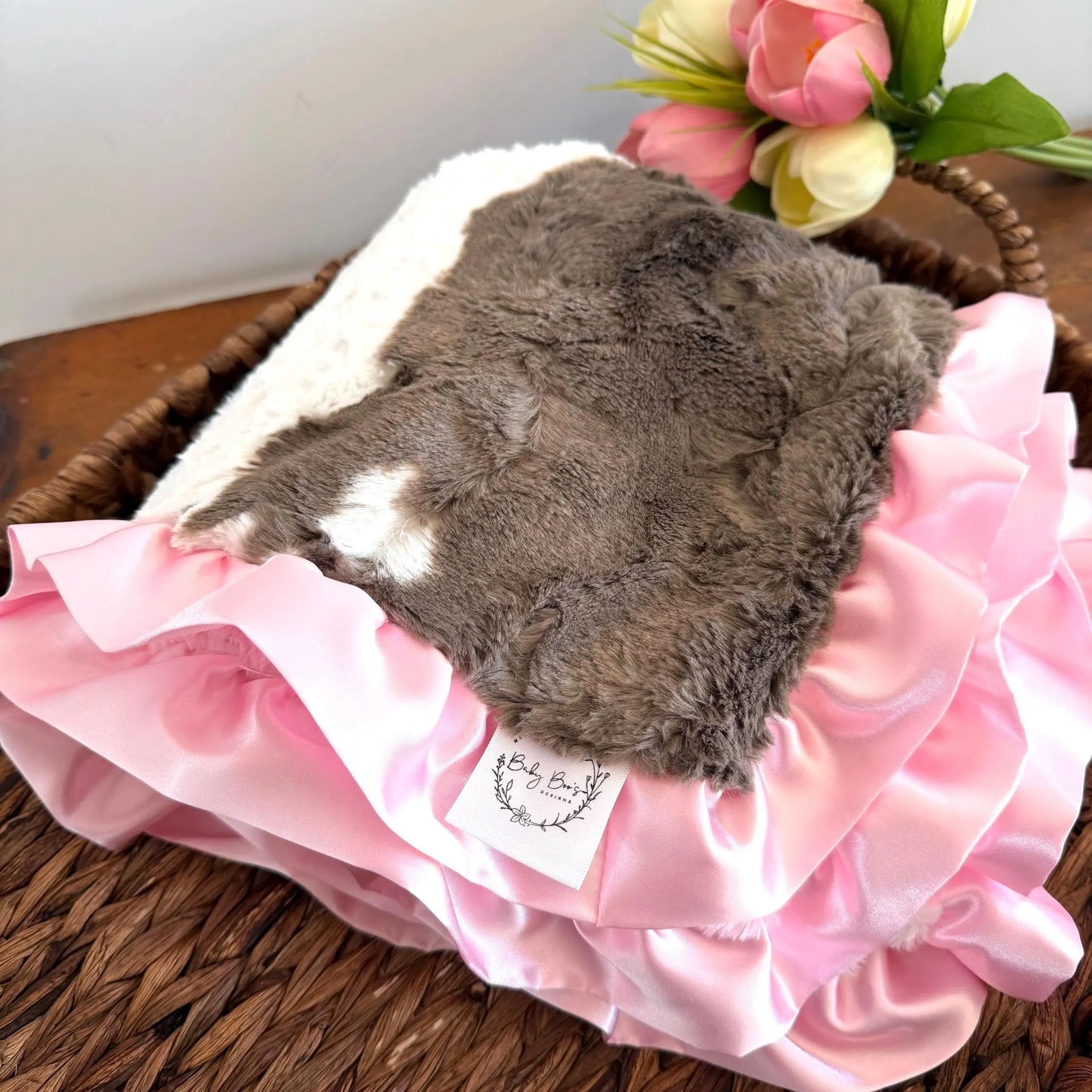 Brownie Calf Baby Blanket with Ruffle Trim