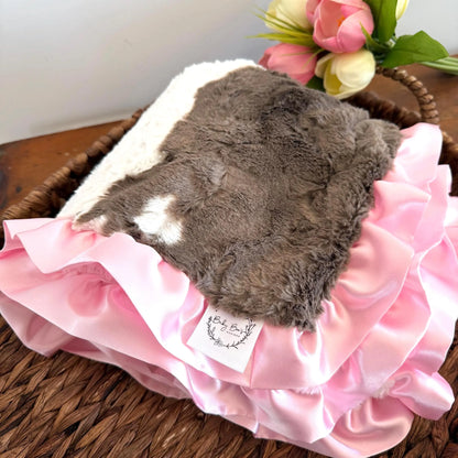 Brownie Calf Baby Blanket with Ruffle Trim