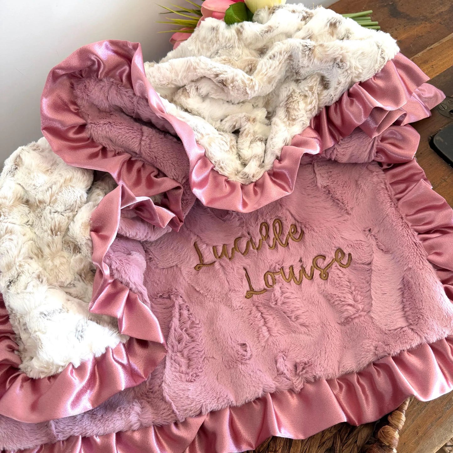 Snow Owl Print Baby Blanket with Ruffle Trim