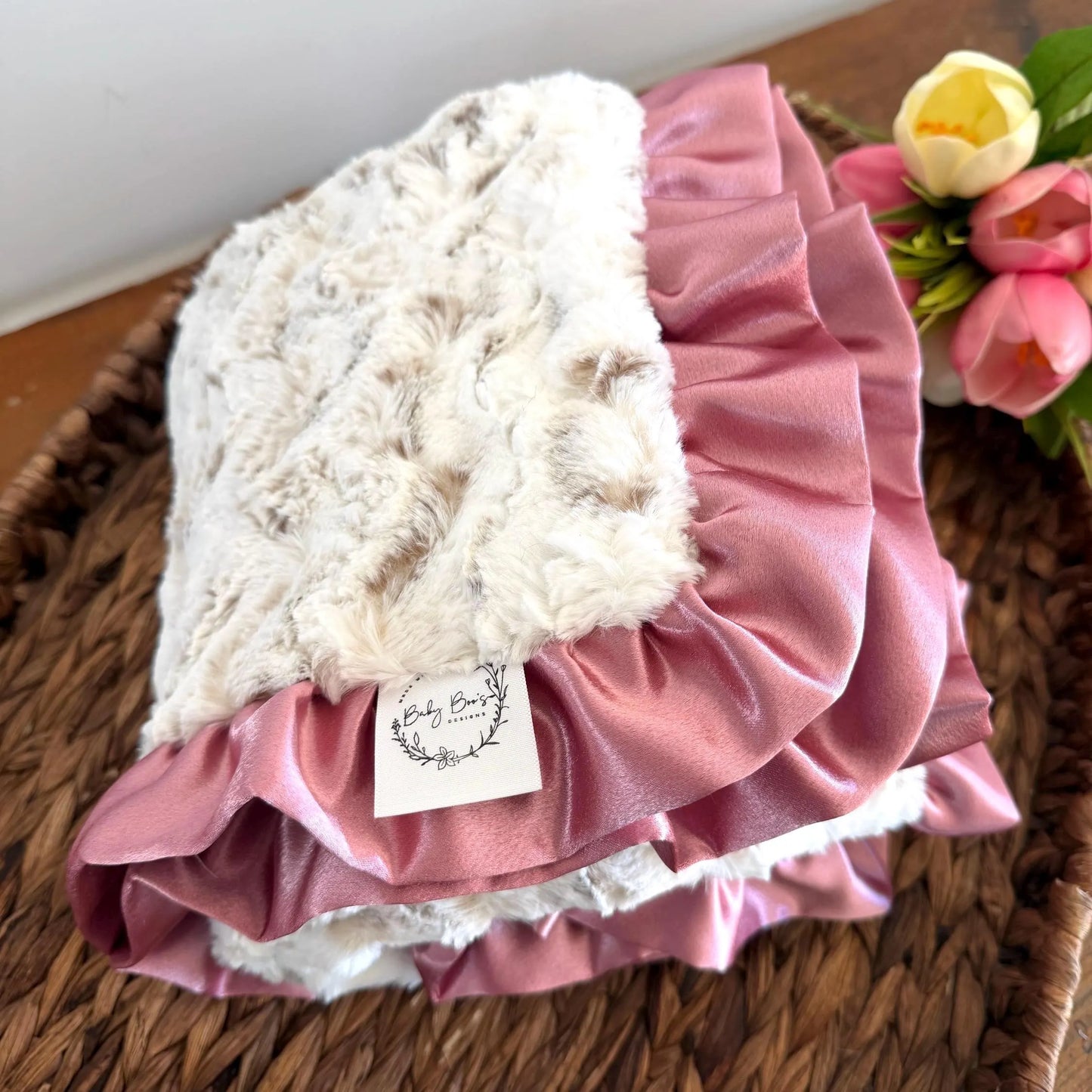 Snow Owl Print Baby Blanket with Ruffle Trim