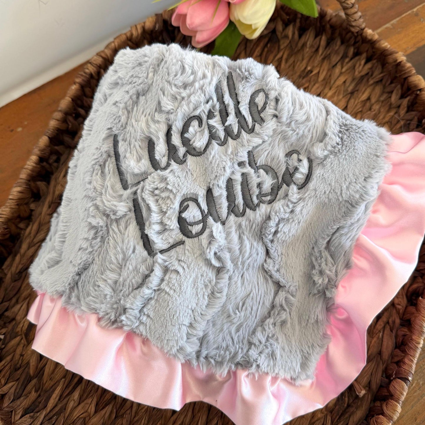 Pink Baby Blanket with Ruffle Trim