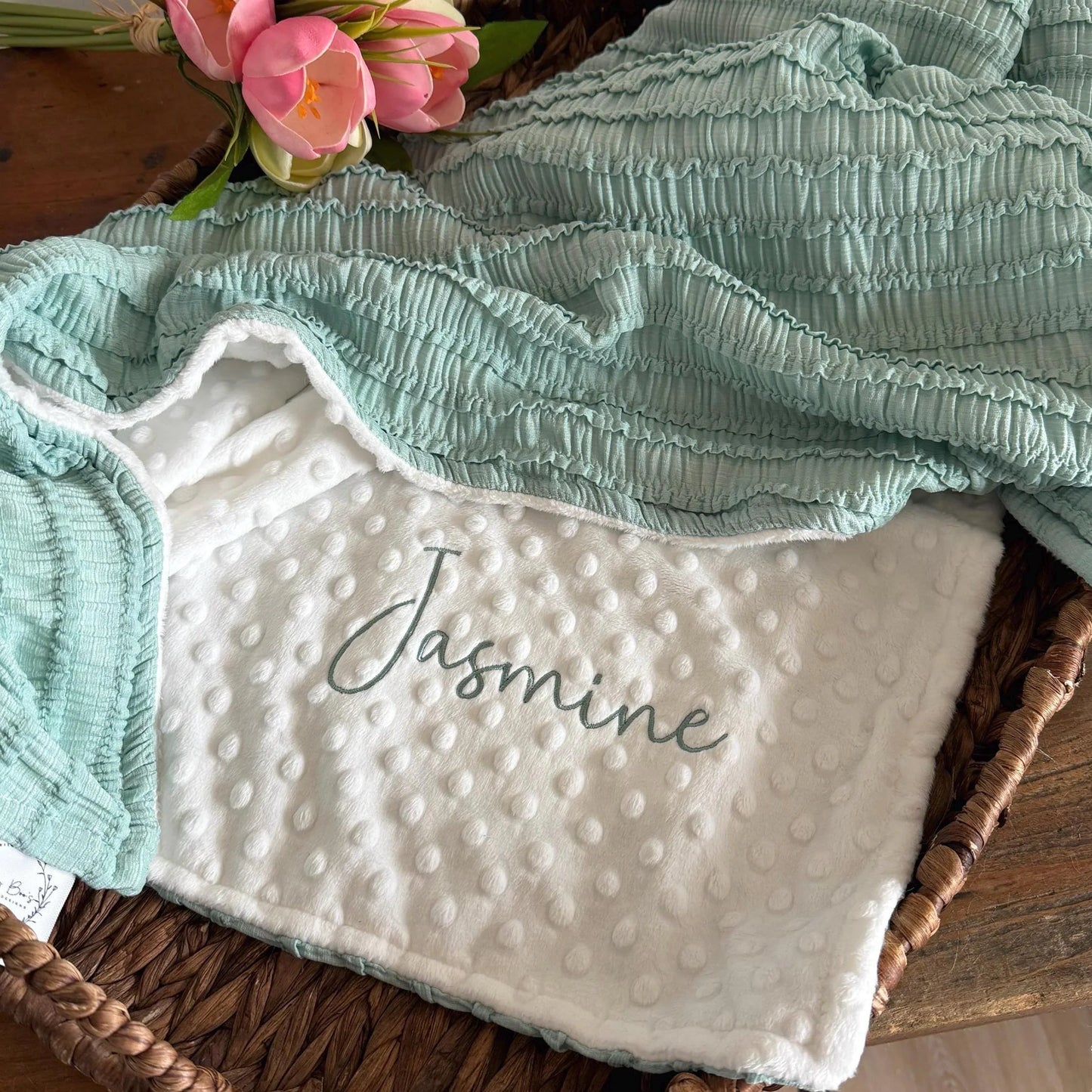Ruffled Sage Green Baby Blanket