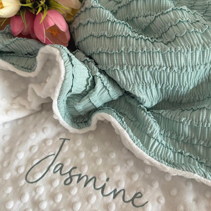 Ruffled Sage Green Baby Blanket