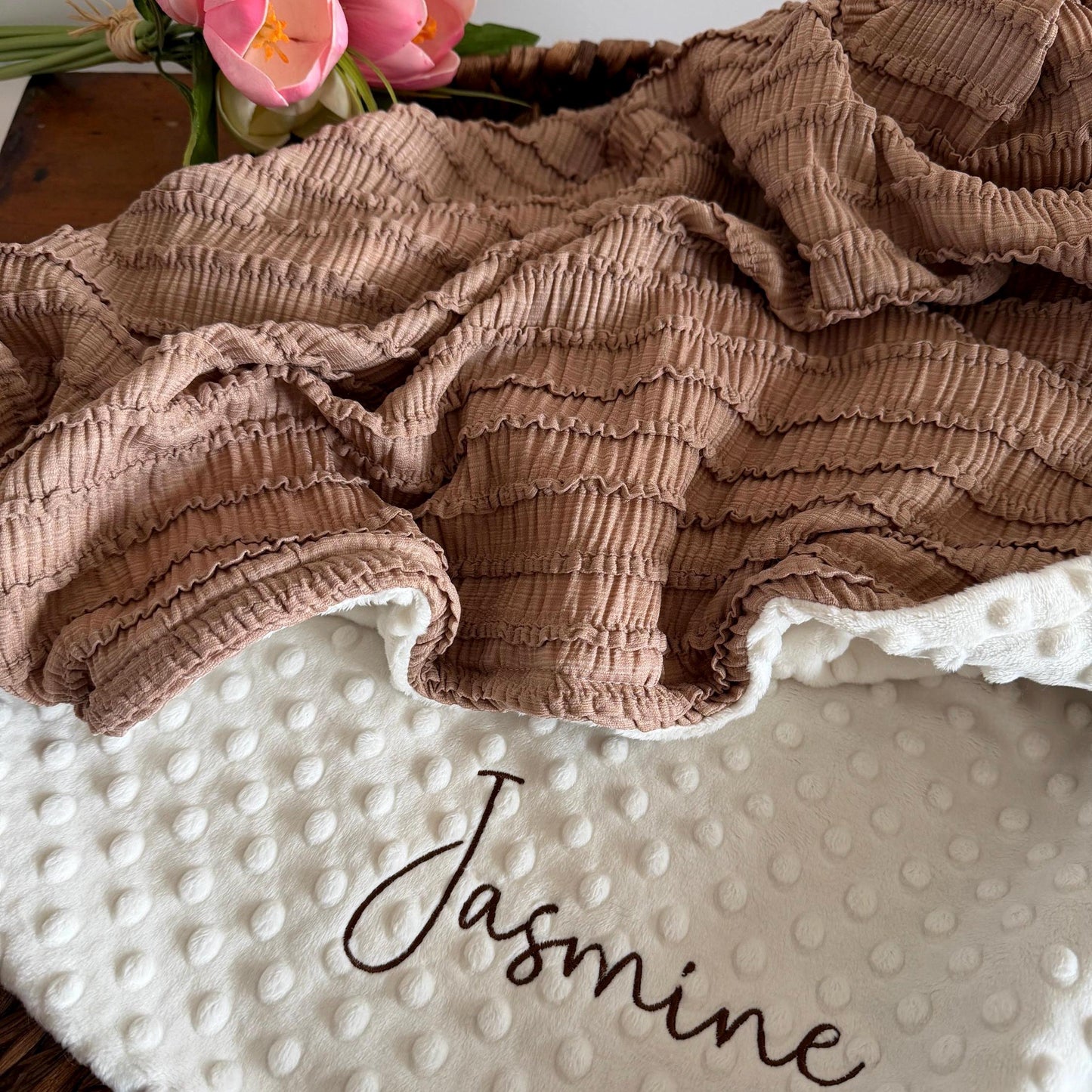 Ruffled Mocha Baby Blanket