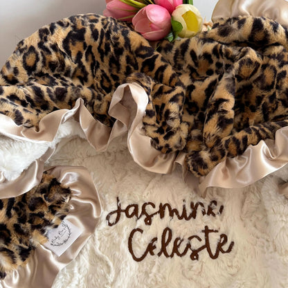 Leopard Print Baby Blanket with Ruffle Trim