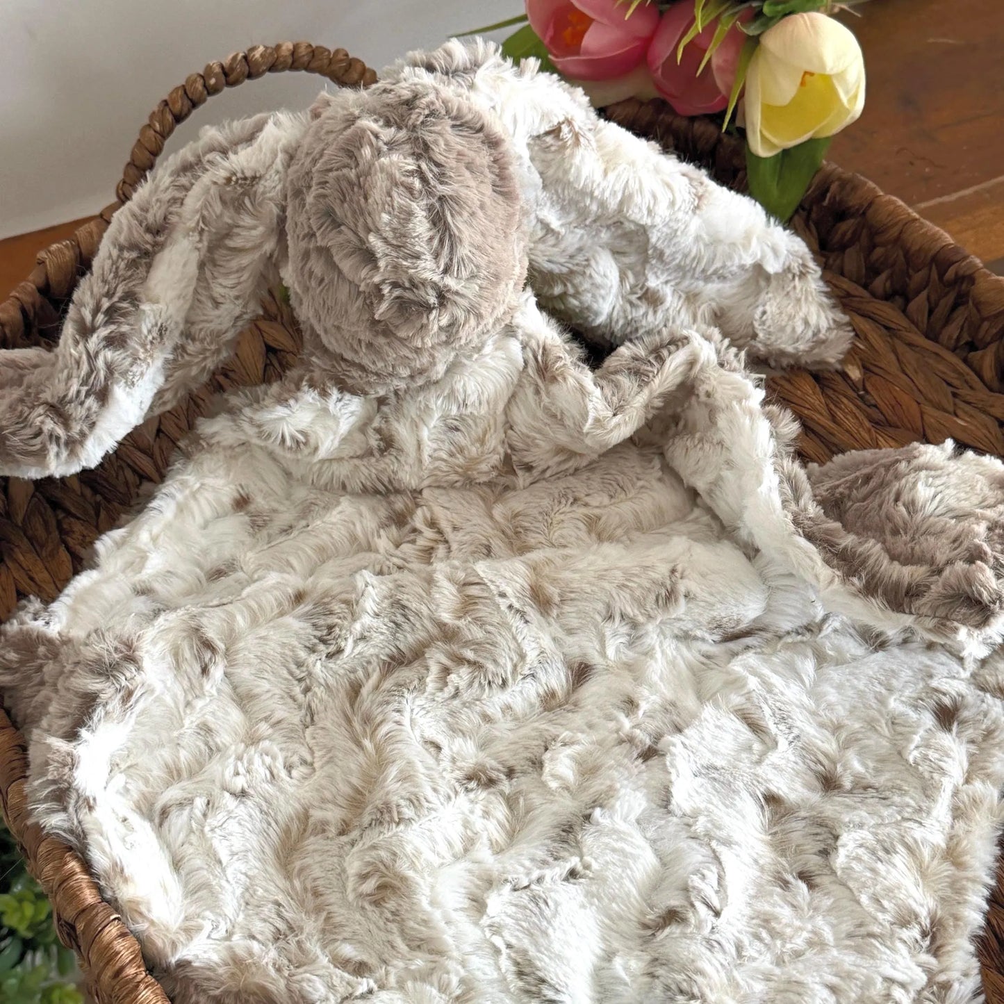Embroidered Baby Bunny Lovey, Gray