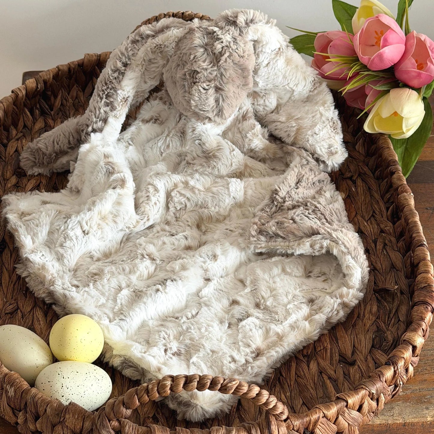 Embroidered Baby Bunny Lovey, Gray