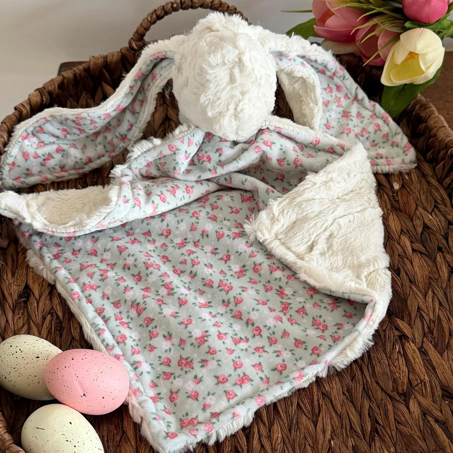 Embroidered Baby Bunny Lovey, White Rabbit