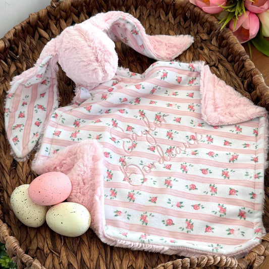 Embroidered Baby Bunny Lovey, Vintage Pink