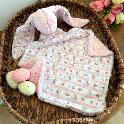 Embroidered Baby Bunny Lovey, Vintage Pink