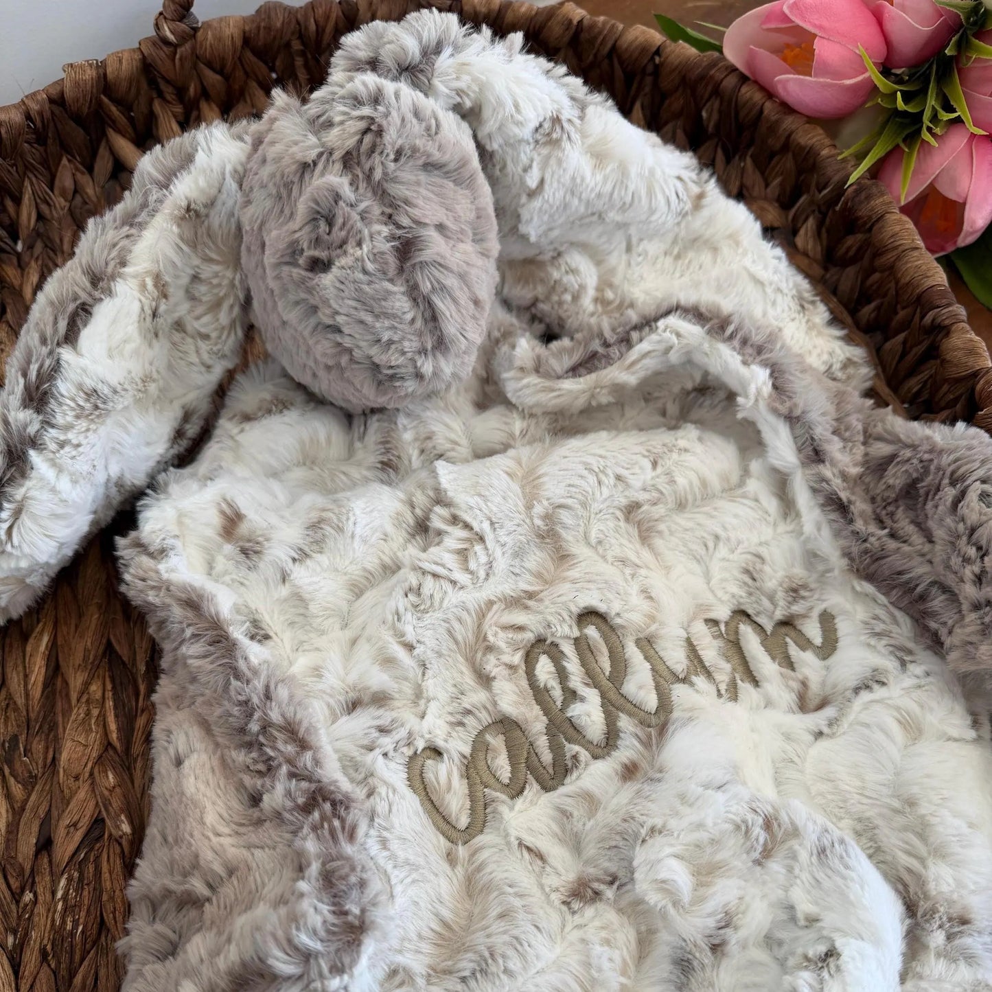 Embroidered Baby Bunny Lovey, Gray