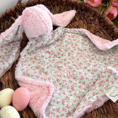 Embroidered Baby Bunny Lovey, Baby Pink