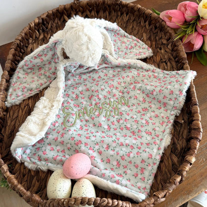 Embroidered Baby Bunny Lovey, White Rabbit