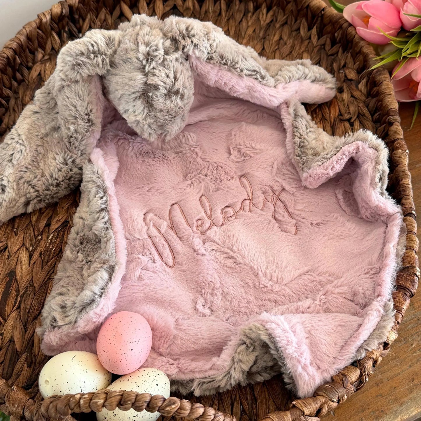 Embroidered Baby Bunny Lovey, Sandshell